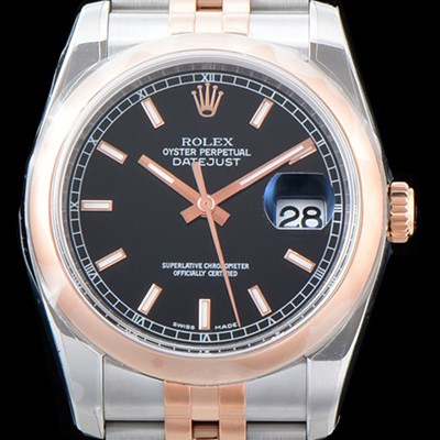 홍콩명품 [로렉스] 남성용 업그레이드형 데이져스트 116201-63601 오이스터36mm 스무스 베젤(AR) 18K 로즈골드 투톤콤비 블랙 다이얼 오토매틱 무브먼트 ROL0010  