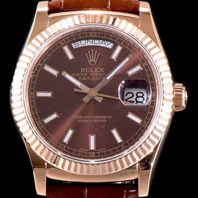 홍콩명품 [로렉스] 남성용 추가업데이트 데이데이트 18K 로즈골드 케이스 36MM 브라운 썬더스트 다이얼 UP!! 크로노미터 플루티드 베젤 오토매틱 무브먼트 ROL0530  