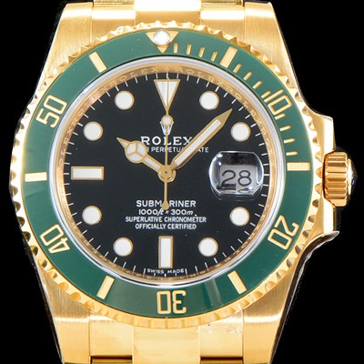 홍콩명품 [로렉스] 남성용 New 업그레이드형!! 서브마리너 데이트 그린 세라믹 베젤UP!! 고급스러운 18K 옐로우골드 블랙 다이얼 브레이슬릿 오토매틱 무브먼트 ROL0530  