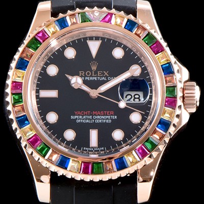 홍콩명품 [로렉스] 남성용 최신버전 UP!! 요트마스터 116695SATS 레인보우 바게크 컷 세팅 베젤 블랙 다이얼 오이스터 플렉스 스위스 ETA 2824-2 오토매틱 무브먼트 ROL0050  