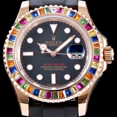 홍콩명품 [로렉스] 남성용 NEW ARRIVAL!! 요트마스터 116695SATS 레인보우 바게크 컷 세팅 베젤 블랙 다이얼 오이스터 플렉스 스위스 3135오토매틱 무브먼트 ROL0034  