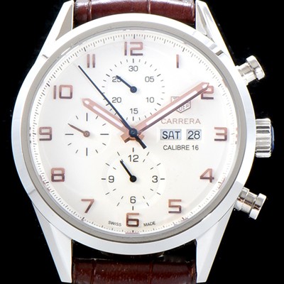 홍콩명품 [태그호이어] 남성용 까레라 칼리버 16 오토매틱 크로노그래프Day-Date 화이트 다이얼 TAG0100  