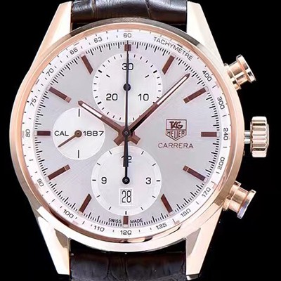 홍콩명품 [태그호이어] 남성용 까레라 칼리버 1887 크로노그래프 로즈골드 화이트 다이얼 오토매틱 무브먼트 TAG0200  