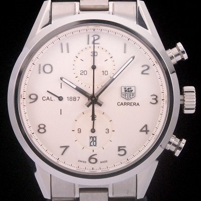 홍콩명품 [태그호이어] 남성용 까레라 칼리버 1887 크로노그래프 화이트 다이얼 7750 오토매틱 TAG4204  