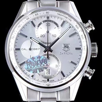 홍콩명품 [태그호이어] 남성용 까레라 칼리버 1887 크로노그래프 화이트 다이얼 7750 오토매틱 TAG0242  