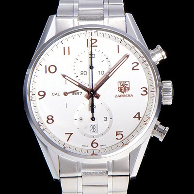 홍콩명품 [태그호이어] 남성용 까레라 칼리버 1887 크로노그래프 화이트 다이얼 7750 오토매틱 TAG4210  