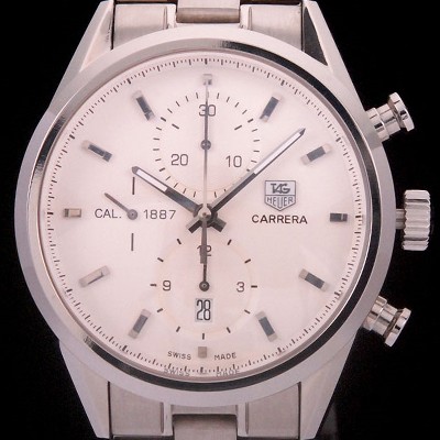 홍콩명품 [태그호이어] 남성용 까레라 칼리버 1887 크로노그래프 화이트 다이얼 7750 오토매틱 TAG4201  