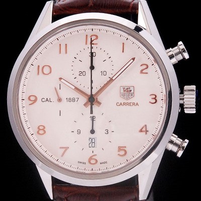 홍콩명품 [태그호이어] 남성용 까레라 칼리버 1887 크로노그래프 화이트 다이얼 7750 오토매틱 TAG4212  
