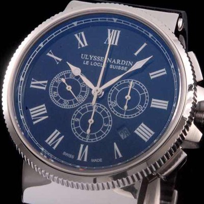 홍콩명품 [율리스나르당] 남성용 마린크로노그래프 44mm 로마마크 블랙 다이얼 ULY42015  