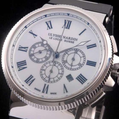 홍콩명품 [율리스나르당] 남성용 마린크로노그래프 44mm 로마마크 화이트 다이얼 ULY42010  
