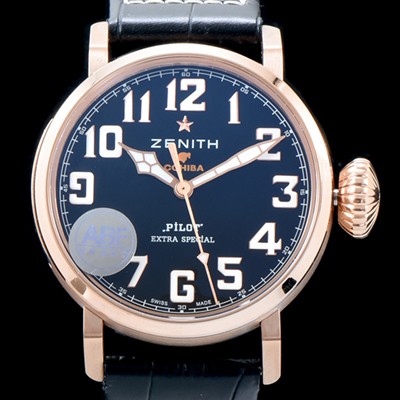 홍콩명품 [제니스] 남성용 파일럿 타입20 18.2430.679/27.C721 코이바 스페셜!! 고급스러운 18K 로즈골드 케이스 블랙 다이얼 오토매틱 무브먼트 ZEN4201  