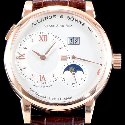 홍콩명품 [아랑게운트죄네] 남성용 아이코닉 컬렉션 192.032 랑게1 Dymatic 18k 로즈골드 문페이즈 화이트 다이얼 세귤 리얼 수동형 무브먼트 LAN4243  