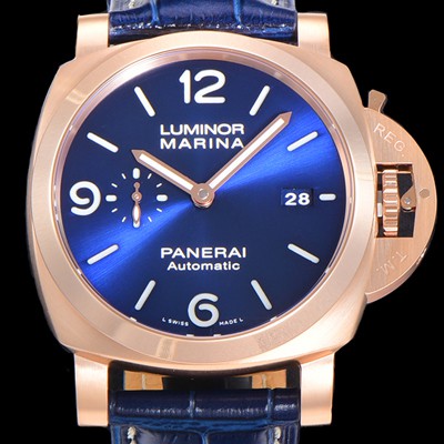 홍콩명품 [파네라이]남성용 루미노르 PAM01112 1950 3데이 마리나 18K 로즈골드 오토매틱 44미리 블루다이얼  PAN29754  