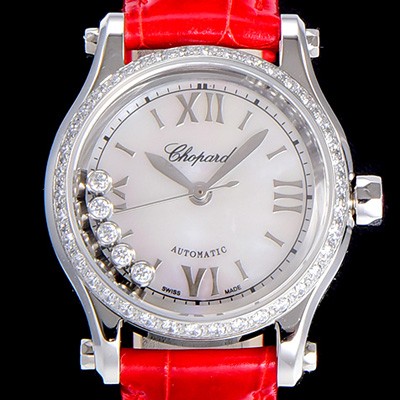 홍콩명품 [쇼파드]여성용 해피스포츠 미니 오토매틱 보석/큐빅 30미리 레이디스 자게 화이트다이얼 CHO44501  