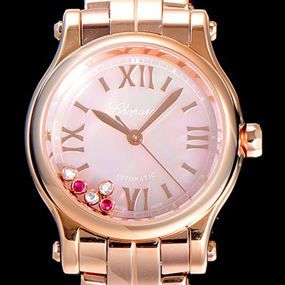 홍콩명품 [쇼파드]여성용 해피스포츠 미니 오토매틱 30미리 레이디스 18K로즈골드 올금 장식 자게다이얼 화이트 CHO59597  