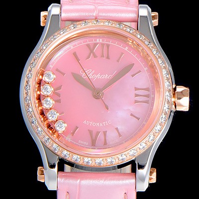 홍콩명품 [쇼파드]여성용 해피스포츠 미니 오토매틱 보석/큐빅 30미리 레이디스 18K 로즈골드 자게 핑크다이얼 CHO58539  
