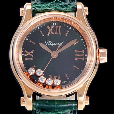 홍콩명품 [쇼파드]여성용 해피스포츠 미니 오토매틱 30미리 레이디스 18K 로즈골드 자게 다이얼 그린 CHO83952  