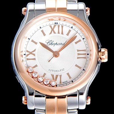 홍콩명품 [쇼파드]여성용 해피스포츠 미니 오토매틱 30미리 레이디스 18K로즈골드 투톤콤비 장식 자게다이얼 화이트 CHO59406  