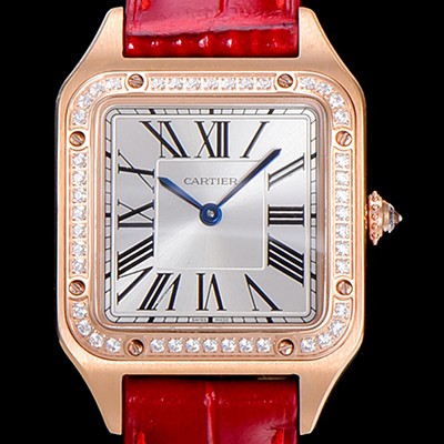 홍콩명품 [까르띠에]여성용 산토스 두몽트 쿼츠 38미리 S/S  금장시계 보석/큐빅 튜닝 실버다이얼 CAR26865  