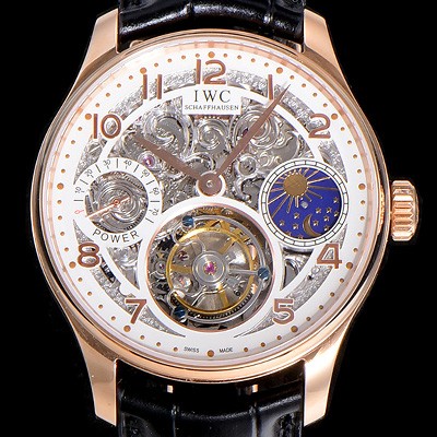홍콩명품 [아이더블유씨]남성용 포르투기즈 42미리 수동/기계식 투어빌론(뚜르삐옹) 금장시계 스켈래톤 다이얼 블랙다이얼 IWC79114  