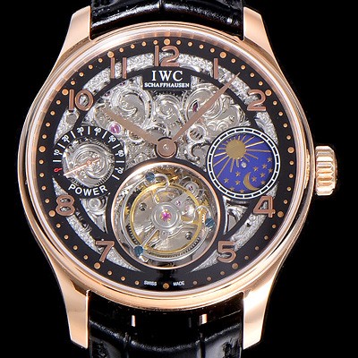 홍콩명품 [아이더블유씨]남성용 포르투기즈 42미리 수동/기계식 투어빌론(뚜르삐옹) 금장시계 스켈래톤 다이얼 블랙다이얼 IWC45296  