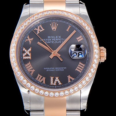 홍콩명품 [로렉스]남성용 데이져스트 오토매틱 36미리 18K 로즈골드 보석/큐빅 그레이다이얼 3235무브 ROL52200  