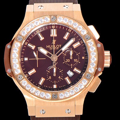 홍콩명품 [휴블렛]남성용 빅뱅 크로노그래프 44미리 18K로즈골드 다이아몬드우레탄 오토매틱 블랙다이얼 HUB10256  