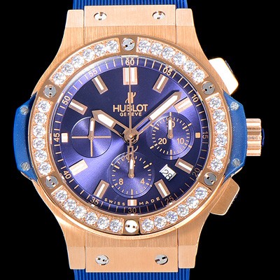 홍콩명품 [휴블렛]남성용 빅뱅 크로노그래프 44미리 18K로즈골드 다이아몬드우레탄 오토매틱 블루다이얼 HUB47473  