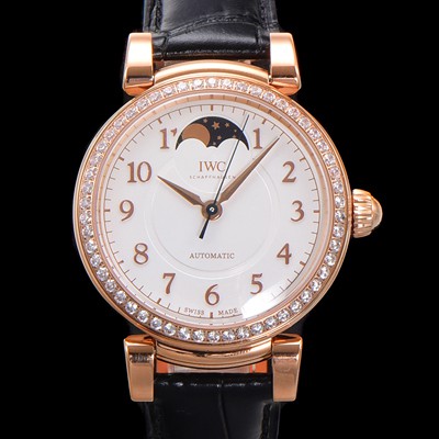 홍콩명품 [아이더블유씨]여성용 다빈치 오토매틱 문페이즈 36mm 18K 로조골드 다이아몬드베젤가죽줄 화이트다이얼 iwc28513  