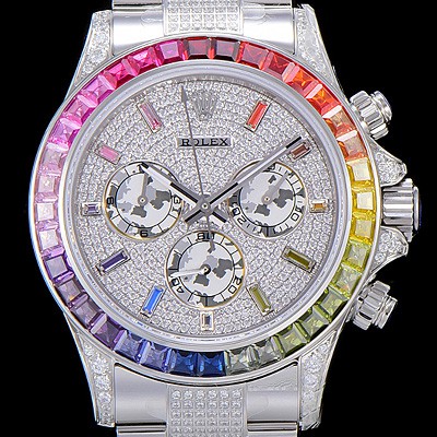 홍콩명품 [로렉스]남성용 데이토나 오이스터 라인보우 와치 보석/큐빅 세팅 4130타입 무브튜닝 40mm 블랙 다이얼 ROL27036  