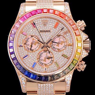 홍콩명품 [로렉스]남성용 데이토나 오이스터 라인보우 와치 보석/큐빅 세팅 4130타입 무브튜닝 40mm 올금/통금 로즈골드 블랙 다이얼 ROL87026  