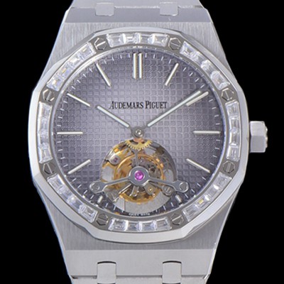 홍콩명품 [오데마피게] 남성용 로얄오크 Calibre 2924 투어빌론/수동기계식 41미리 다이아몬드 베젤 그레이다이얼 AUD74538  