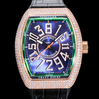 홍콩명품 [프랭크뮬러] 남성용 뱅가드 오토매틱 CZ02타입 44미리 18K로즈골드/보석/큐빅 셋팅 가죽줄/스트랩 블루다이얼 FRA73786  