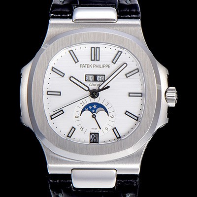 홍콩명품 [파텍필립] 남성용 노틸러스 5726/1A-014 오토매틱 Cal.324 타입 40미리 문페이즈 가죽줄/밴드 화이트다이얼 PAT75447  