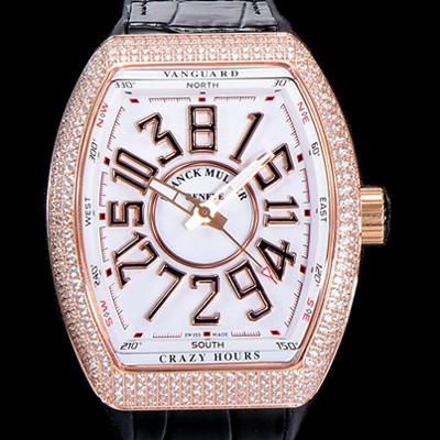 홍콩명품 [프랭크뮬러] 남성용 뱅가드 오토매틱 CZ02타입 44미리 18K로즈골드/보석/큐빅 셋팅 가죽줄/스트랩 화이트다이얼 FRA73777  