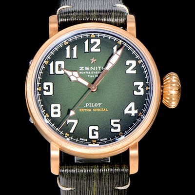 홍콩명품 [제니스] 남성용 파일럿 타입 20 애드벤쳐 브론져제질 오토매틱 9015무브 45미리 가죽시계 그린다이얼 ZEN77591  