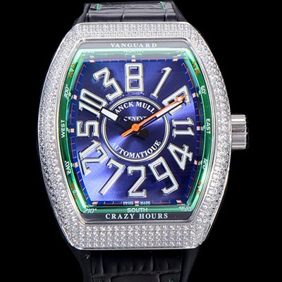 홍콩명품 [프랭크뮬러] 남성용 뱅가드 오토매틱 CZ02타입 44미리 보석/큐빅 셋팅 가죽줄/스트랩 블루다이얼 FRA73741  