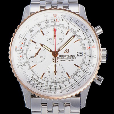 홍콩명품 [브라이틀링] 남성용 네비타이머 크로노그래프 오토매틱 A7750-2 41미리 메탈시계 투톤콤비 18K로즈골드 화이트다이얼 BRE75613  