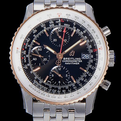 홍콩명품 [브라이틀링] 남성용 네비타이머 크로노그래프 오토매틱 A7750-2 41미리 메탈시계 투톤콤비 18K로즈골드 블랙다이얼 BRE75674  