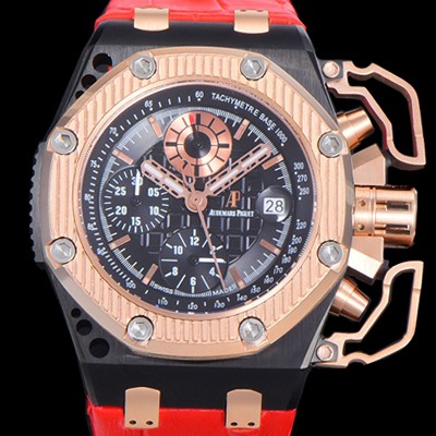 홍콩명품 [오데마피게] 남성용 로얄오크 오프쇼어 서바이버 크로노그래프 기능 오토매틱 A7750-2 타입 44미리 가죽시계 금장 블랙다이얼 AUD74578  