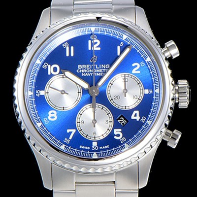 홍콩명품 [브라이틀링] 남성용 네비타이머 에비에이터 8 오토매틱 크로노그래프 ETA7750-2 타입 43미리 메탈줄 블루다이얼 BRE75564  