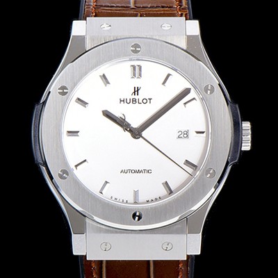 홍콩명품 [휴블렛] 남성용 클래식 퓨전 45미리 오토매틱 9015 타입 가죽/러버 믹스 화이트다이얼 HUB73531  