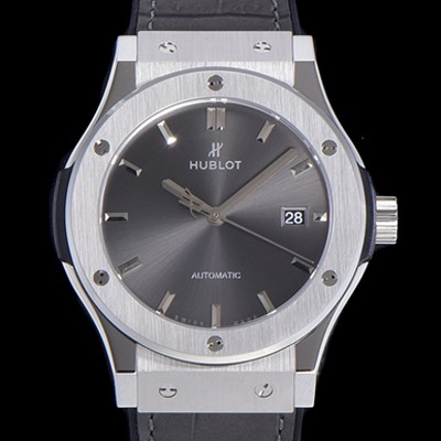 홍콩명품 [휴블렛] 남성용 클래식 퓨전 45미리 오토매틱 9015 타입 가죽/러버 믹스 그레이다이얼 HUB73512  