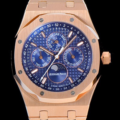 홍콩명품 [오데마피게] 남성용 로얄오크 페퍼츄얼 41미리 로즈골드 금장시계 오토매틱 5134타입 금장 오열 브레이슬릿 문페이즈 블루다이얼 AUD74443  