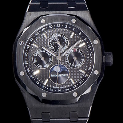 홍콩명품 [오데마피게] 남성용 로얄오크 페퍼츄얼 41미리 블랙 PVD코팅 오토매틱 5134타입 매탈줄 문페이즈 블랙다이얼 AUD74434  