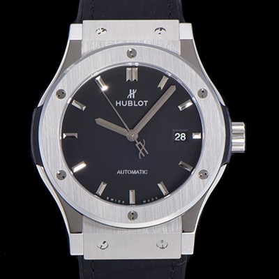 홍콩명품 [휴블렛] 남성용 클래식 퓨전 45미리 오토매틱 9015 타입 가죽/러버 믹스 블랙다이얼 HUB73474  