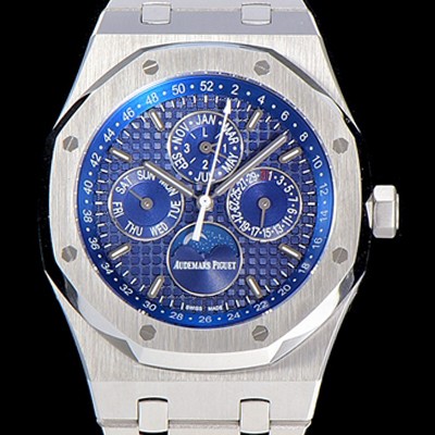 홍콩명품 [오데마피게] 남성용 로얄오크 페퍼츄얼 41미리 오토매틱 5134타입 매탈줄 문페이즈 블루다이얼 AUD74435  