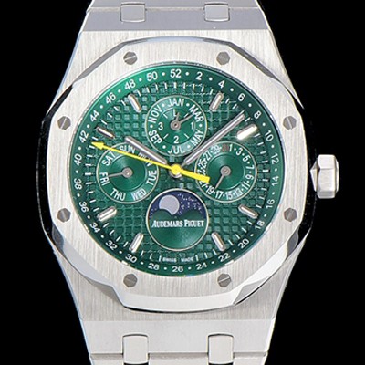 홍콩명품 [오데마피게] 남성용 로얄오크 페퍼츄얼 41미리 오토매틱 5134타입 매탈줄 문페이즈 그린다이얼 AUD74416  