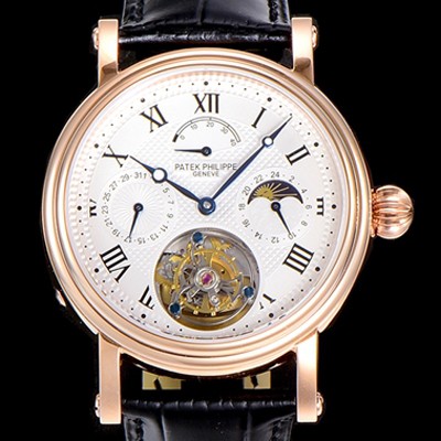 홍콩명품 [파텍필립] 남성용 그렌드 컴플리케이션 투어빌론 문페이즈 42mm 로드골드 금장시계 가죽줄 오토매틱 화이트다이얼 PAT75371  