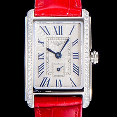 홍콩명품 [론진] 돌체비타 스텐레스스틸 보석/큐빅 셋팅 쿼츠L178.2 20.8미리 악어가죽 화이트다이얼 CAR11345  